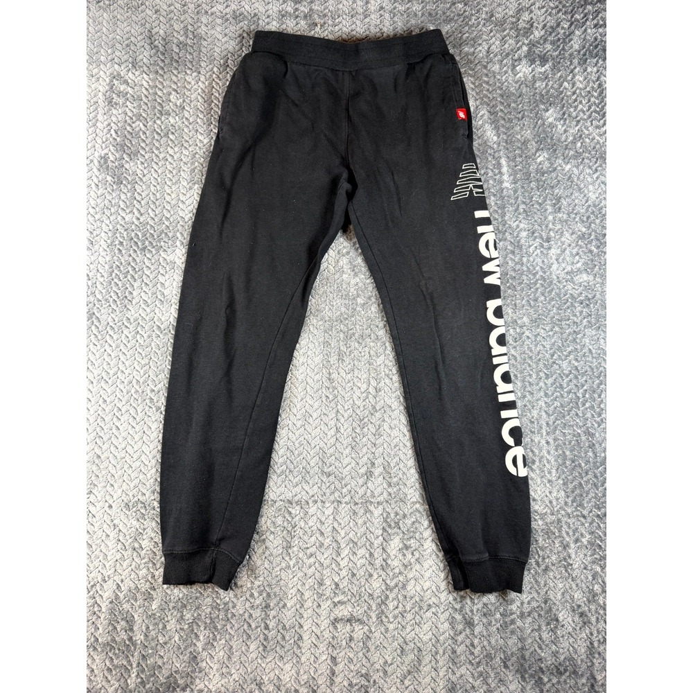 New Balance Sweatpants Boys L(14/16) Black Cotton Logo Tapered Leg Athleisure